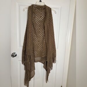 Brown Open-Knit Fringe Women's Sweater